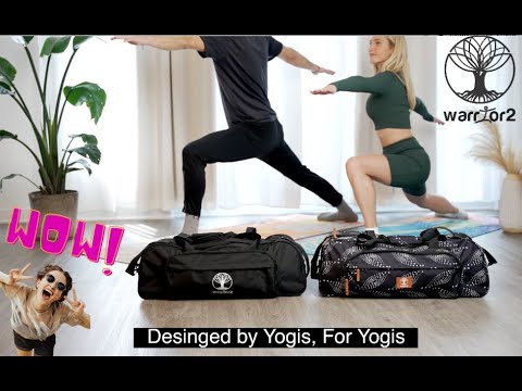 video of functional warrior2 yoga gym bags spacious with many pockets holding all yoga accessories two mats and yoga blocks