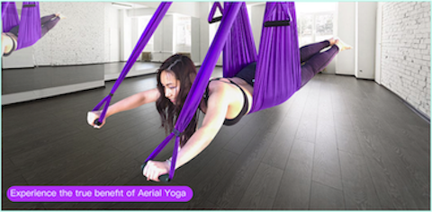 warrior2 yoga swing hammock purple girl studio indoor