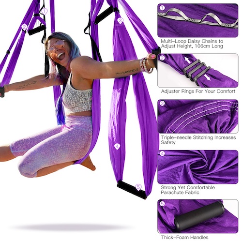 happy girl yoga swing purple sunglasses cool