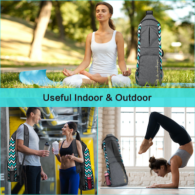 man woman workout yoga outdoor green warrior 2 turquoise blue zigzag bag