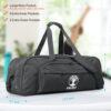 warrior2 black yoga sports duffle bag woman warrior3 pose in the background