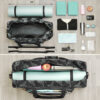 yoga gym bag women white black open inside yoga mat blocks accessories