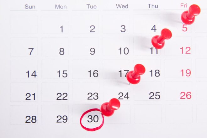 calendar red pin marked date schedule